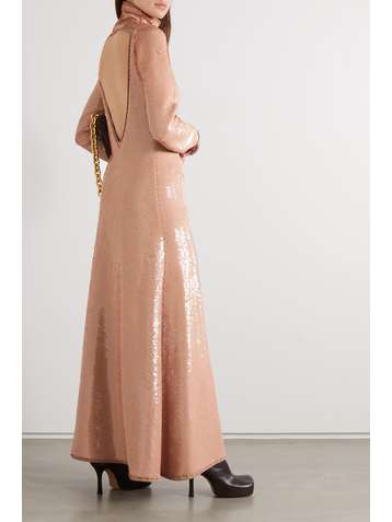 BOTTEGA VENETA Open-back sequined jersey turtleneck gown