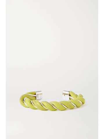 BOTTEGA VENETA Bracelet en cuir et métal argenté