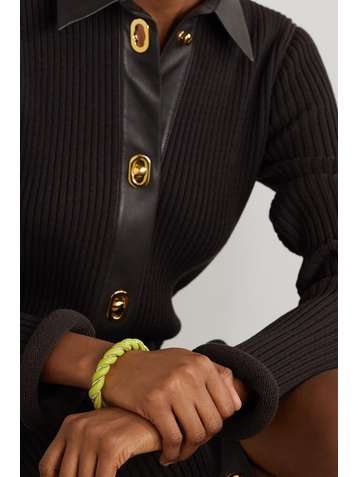 BOTTEGA VENETA Bracelet en cuir et métal argenté