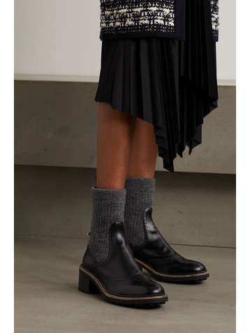 CHLOÉ Franne ribbed wool and leather ankle boots