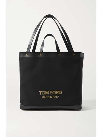 TOM FORD T Screw Shopper medium leather-trimmed canvas tote