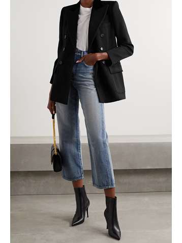 SAINT LAURENT Double-breasted velvet-trimmed wool and cashmere-blend blazer