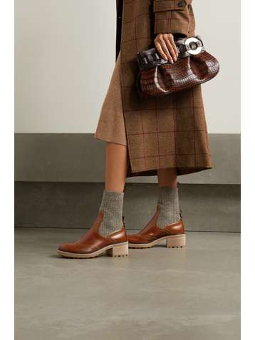 CHLOÉ Franne ribbed wool and leather ankle boots