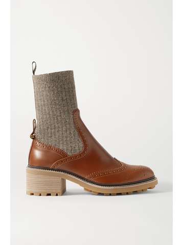 CHLOÉ Franne ribbed wool and leather ankle boots