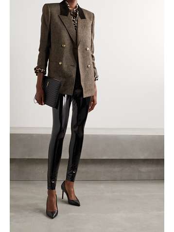 SAINT LAURENT Double-breasted velvet-trimmed wool blazer