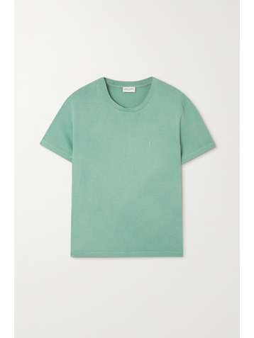SAINT LAURENT Distressed embroidered cotton-jersey T-shirt