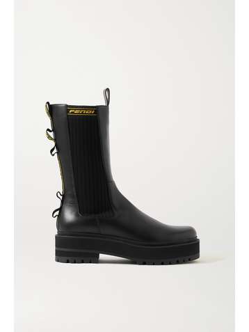 FENDI Bottines chelsea en cuir à finitions en jacquard et à logo
