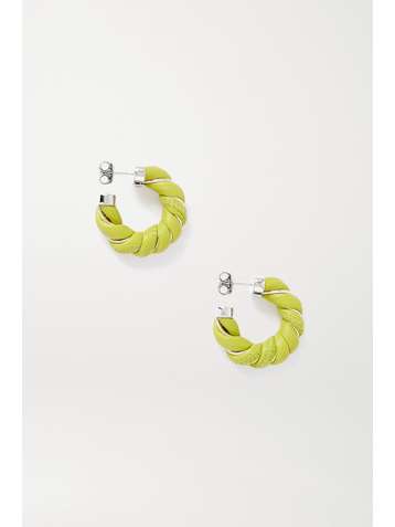 BOTTEGA VENETA Silver-tone and leather hoop earrings