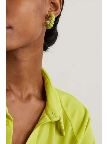 BOTTEGA VENETA Silver-tone and leather hoop earrings