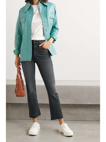 MOTHER The Hustler cropped frayed high-rise flared jeans