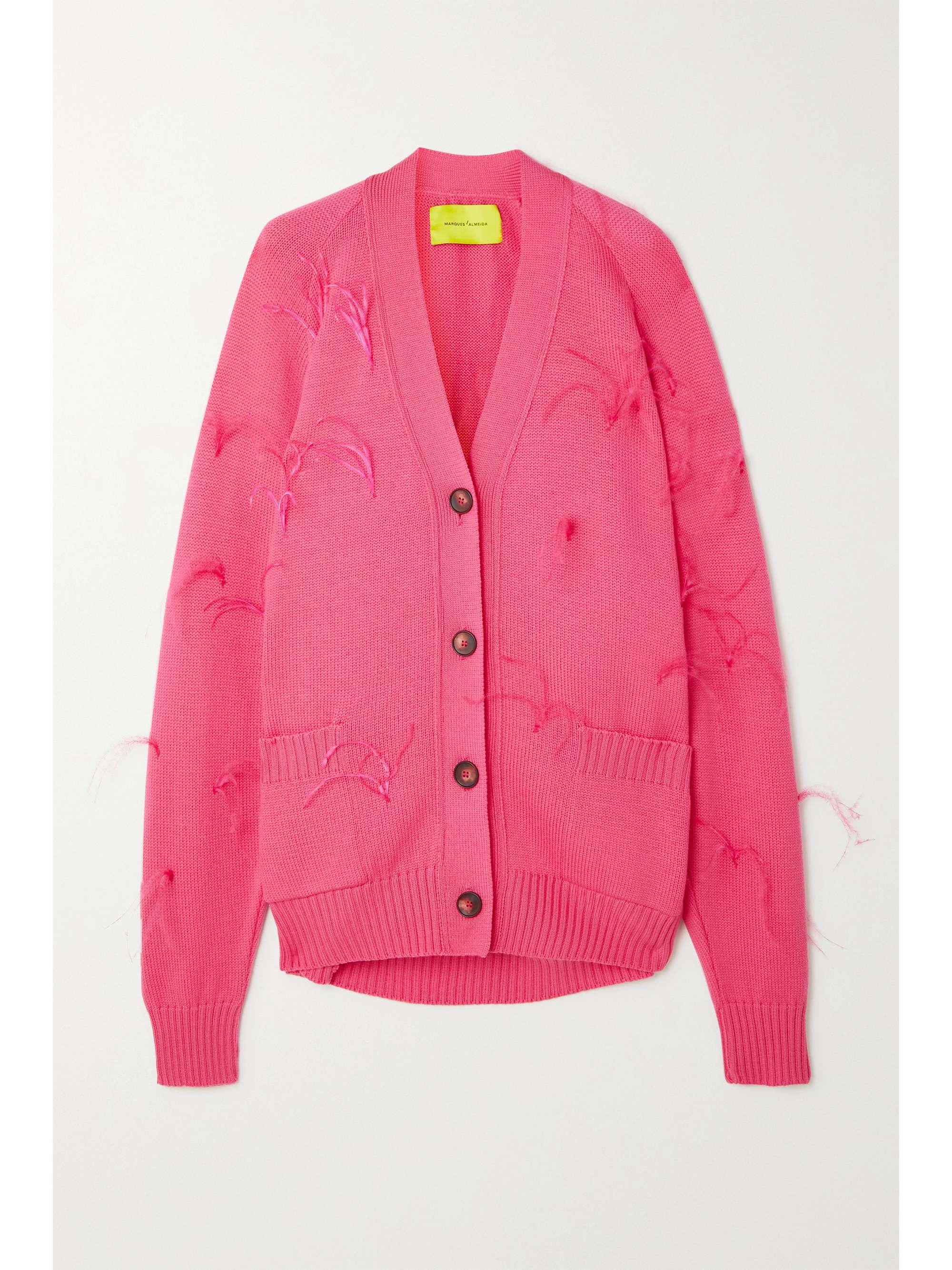 Oversized feather-embellished merino wool cardigan