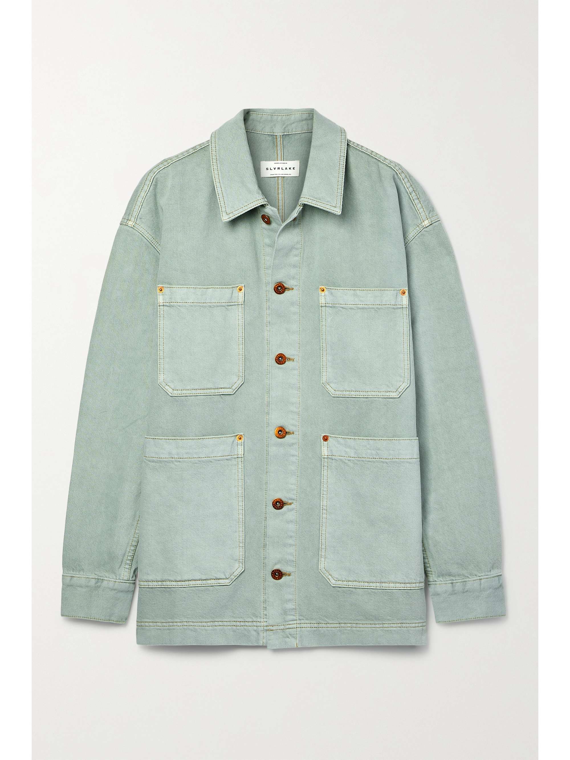 oversized green denim jacket