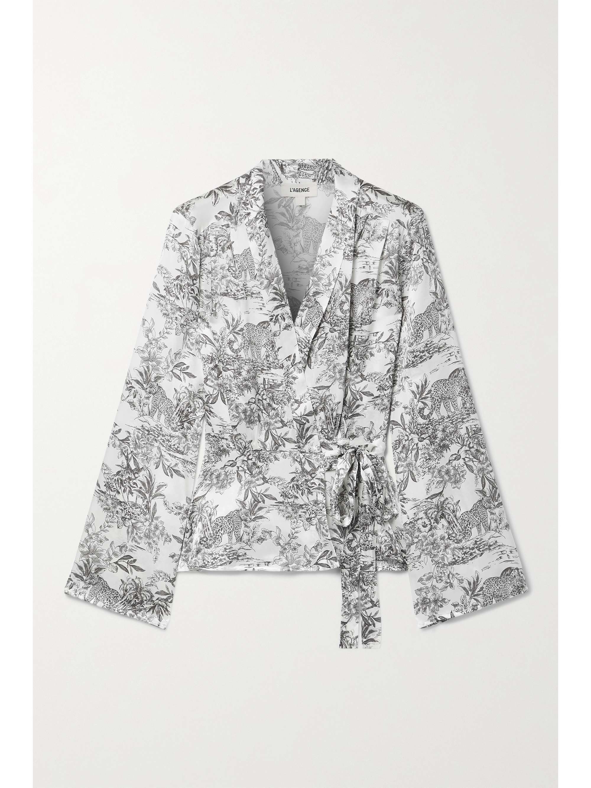 Ivory Olive printed silk-satin wrap 