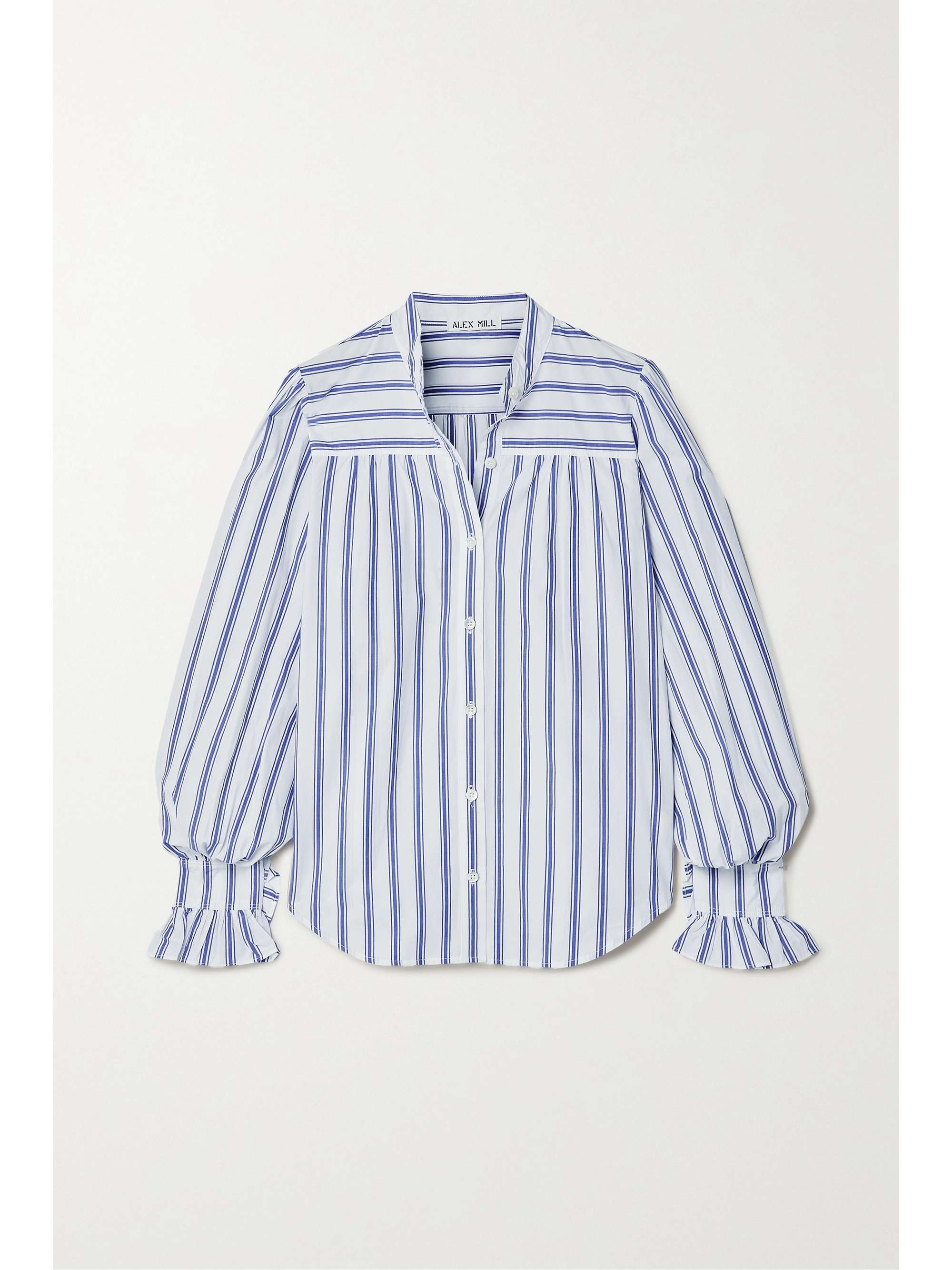 Blue Lee ruffled striped cotton shirt 