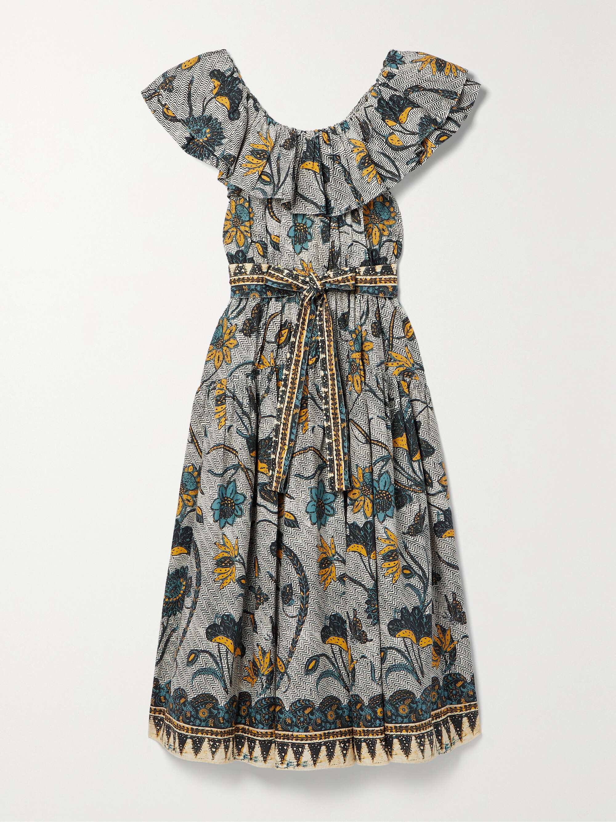 Ivory Amira belted ruffled printed 