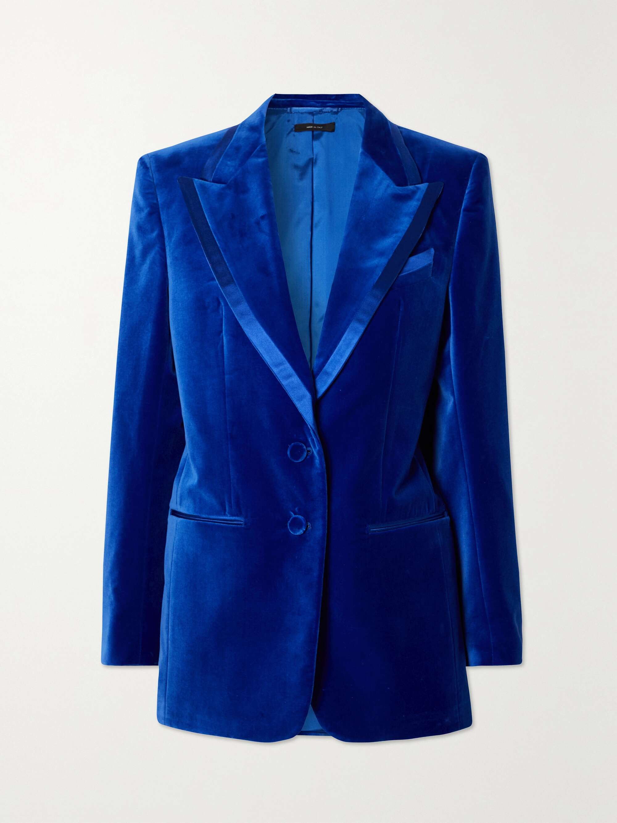 Cobalt blue Silk-trimmed cotton-velvet 