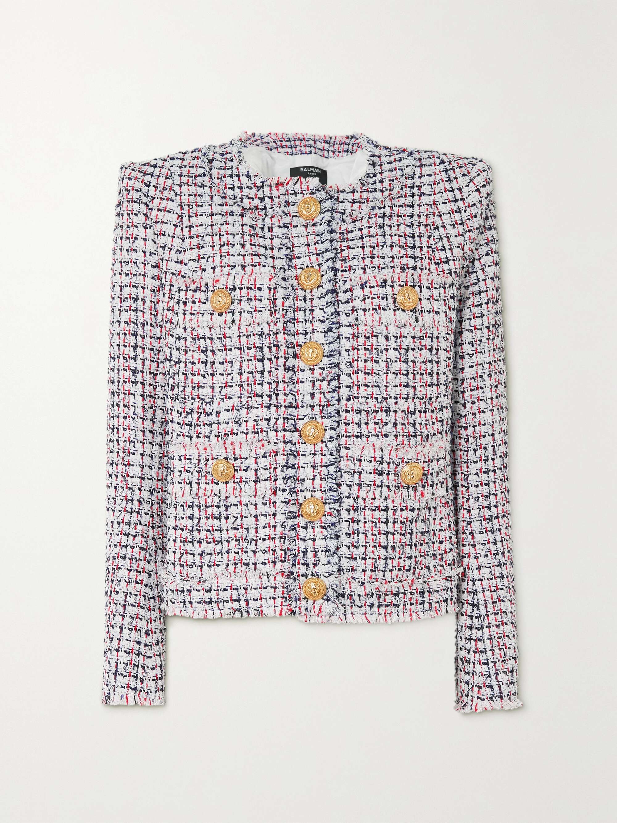 Red Frayed cotton-blend tweed jacket 