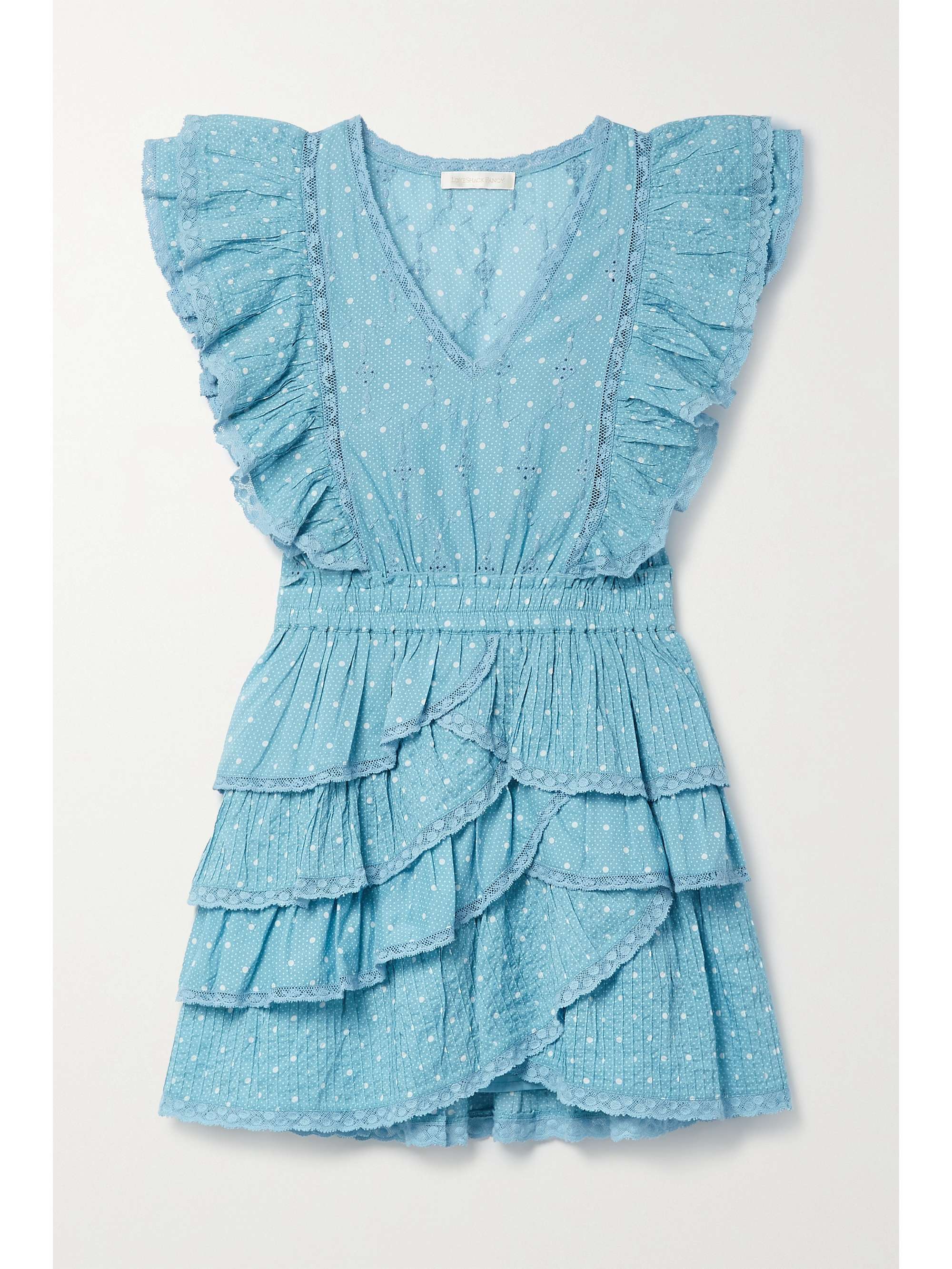 Blue Corelli crochet-trimmed ruffled 