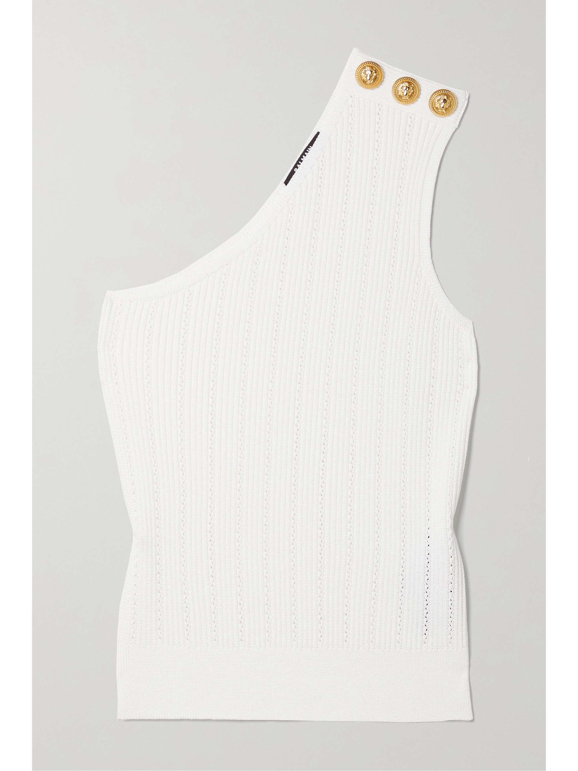 White One-shoulder button-embellished 