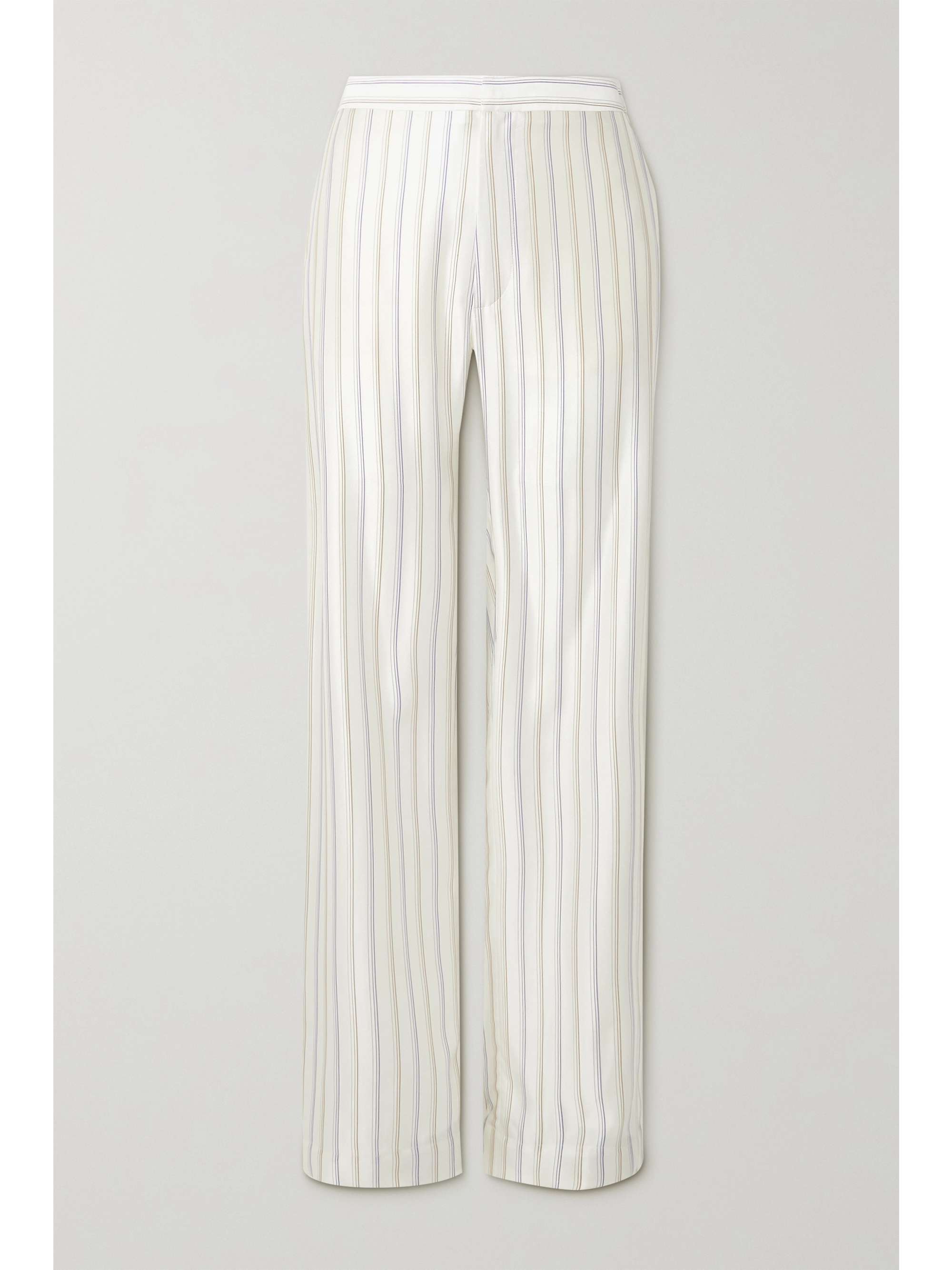 Cream Striped silk-twill wide-leg pants 