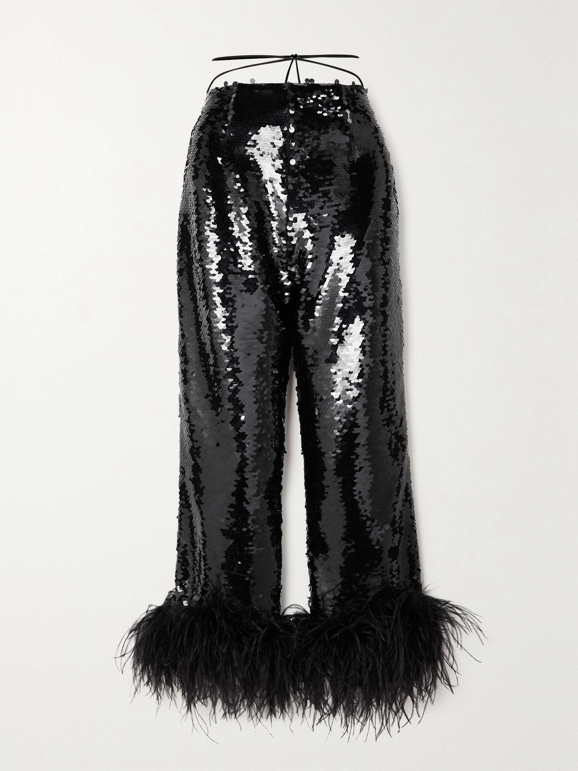 Black Feather-trimmed sequined chiffon 