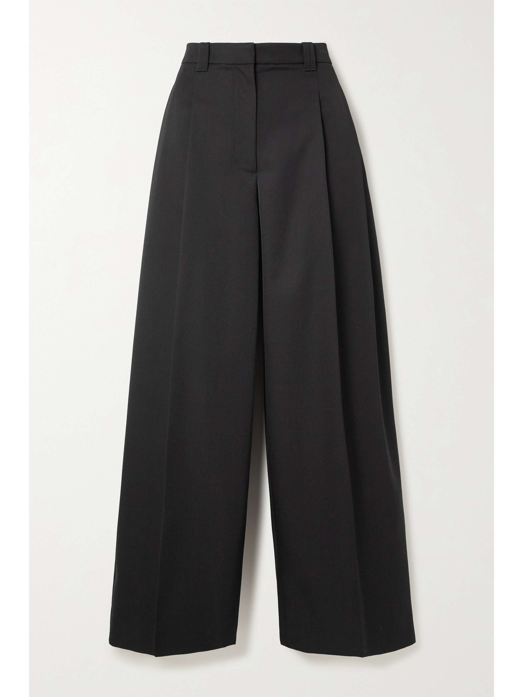Black Pleated wool-blend twill wide-leg 