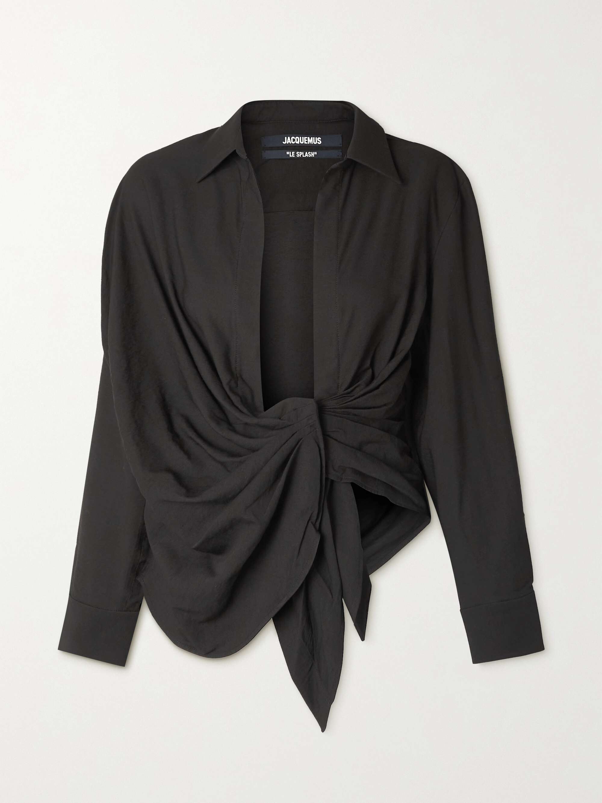 Black Bahia knotted draped twill shirt 