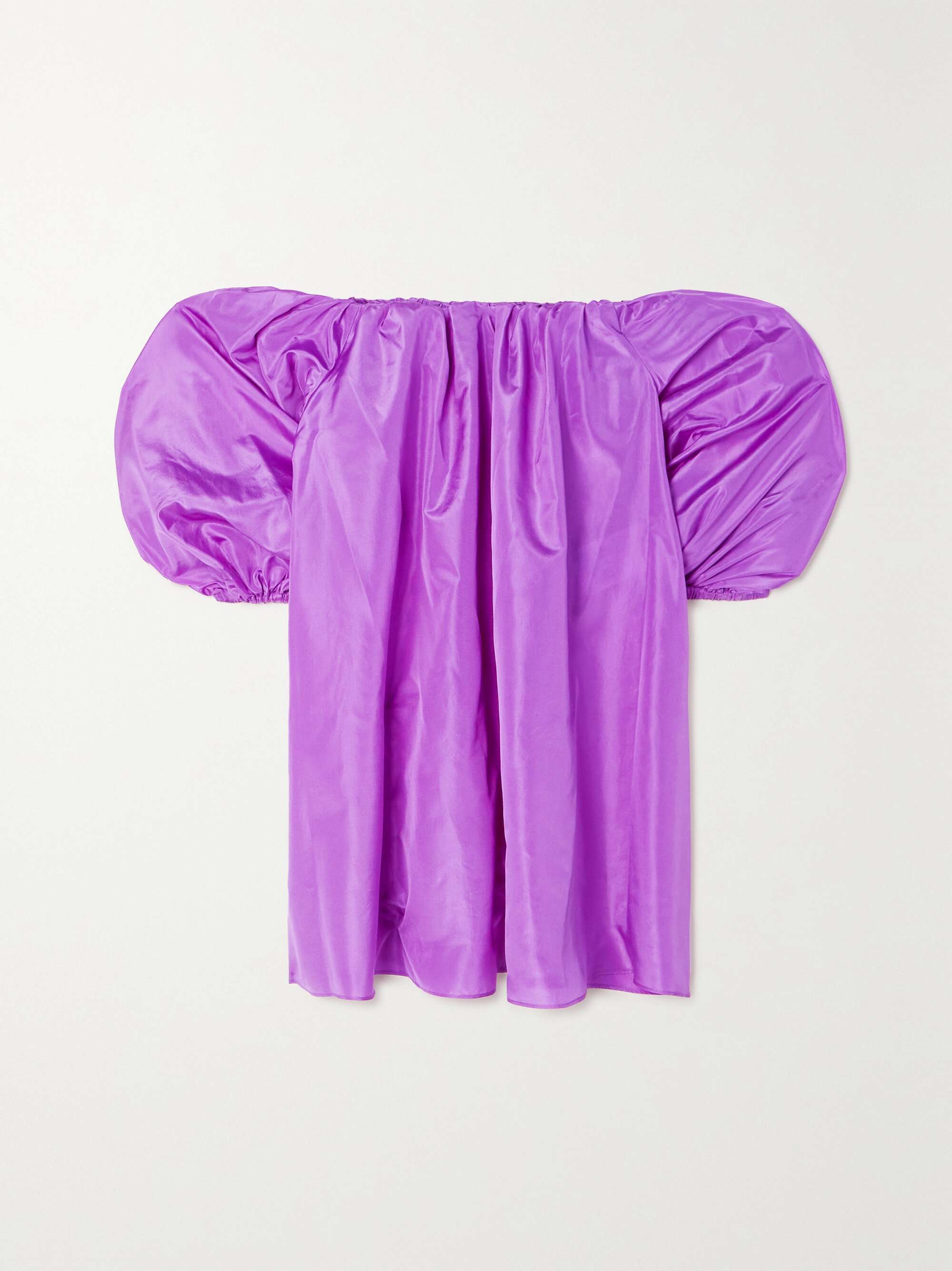 Purple Off-the-shoulder gathered silk 