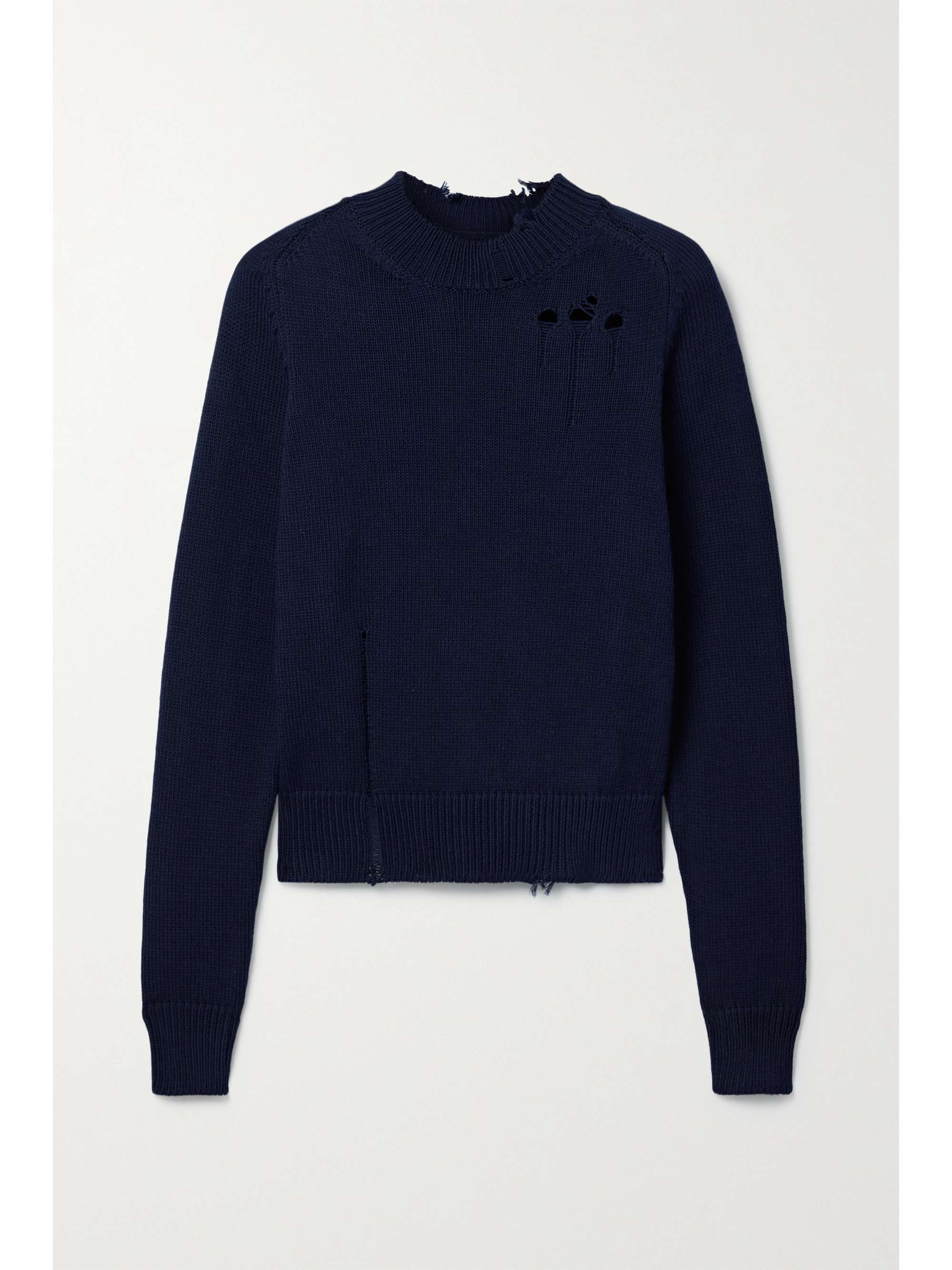 Navy Distressed frayed cotton sweater 
