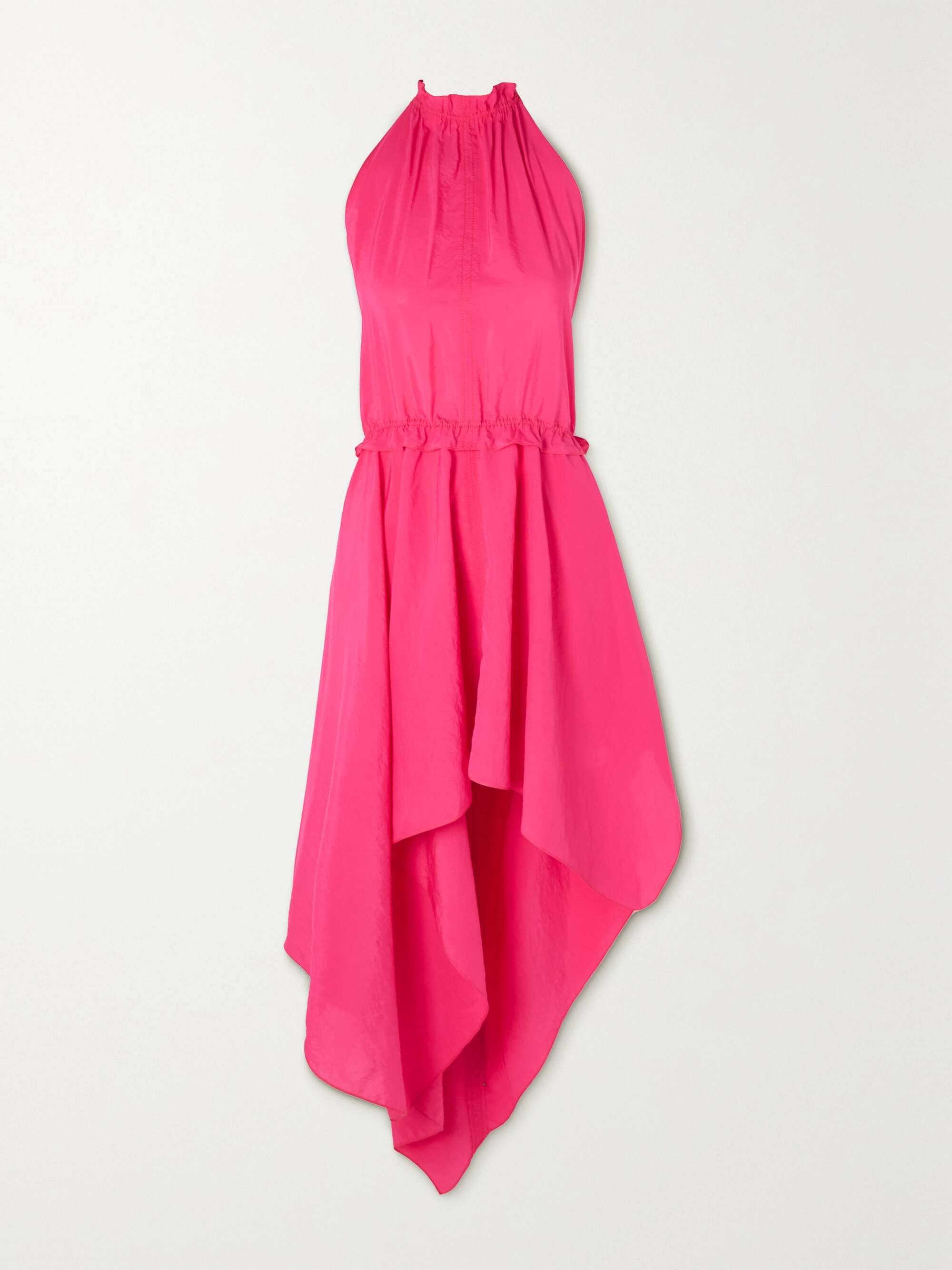 Asymmetric gathered taffeta halterneck dress