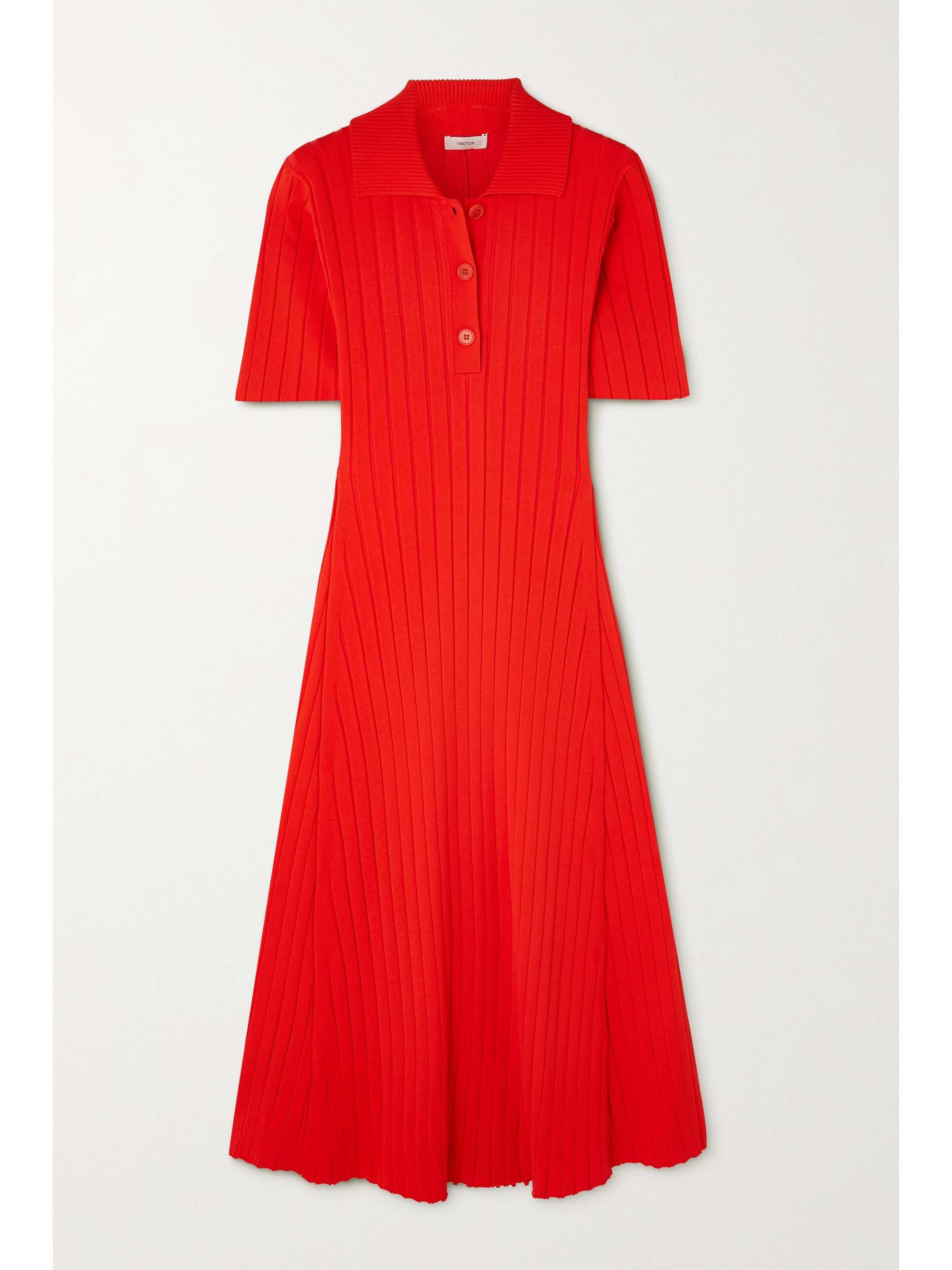 Red Ribbed jersey midi shirt dress 