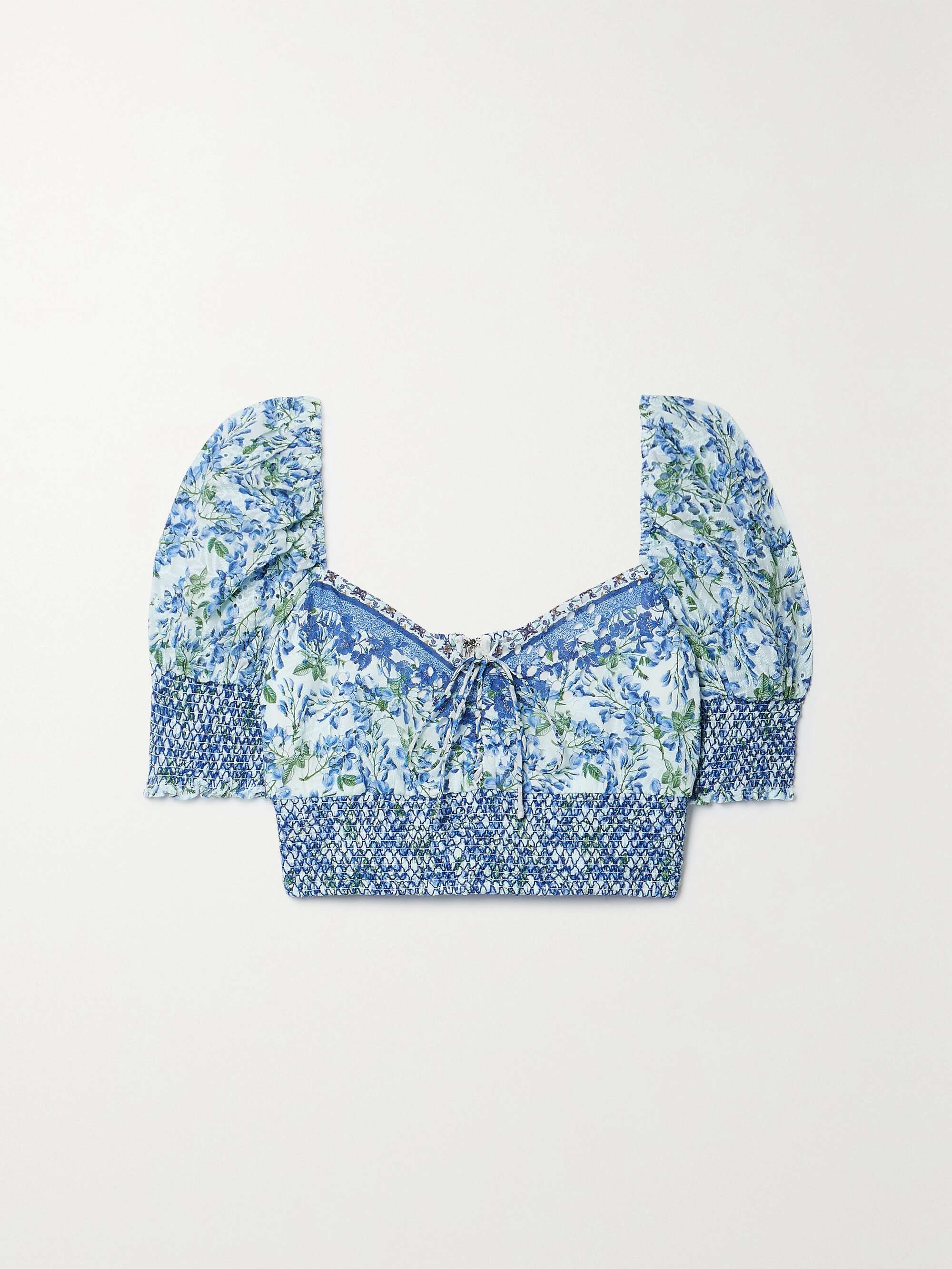 ALICE + OLIVIA Crawford cropped smocked printed broderie anglaise cotton top  | NET-A-PORTER