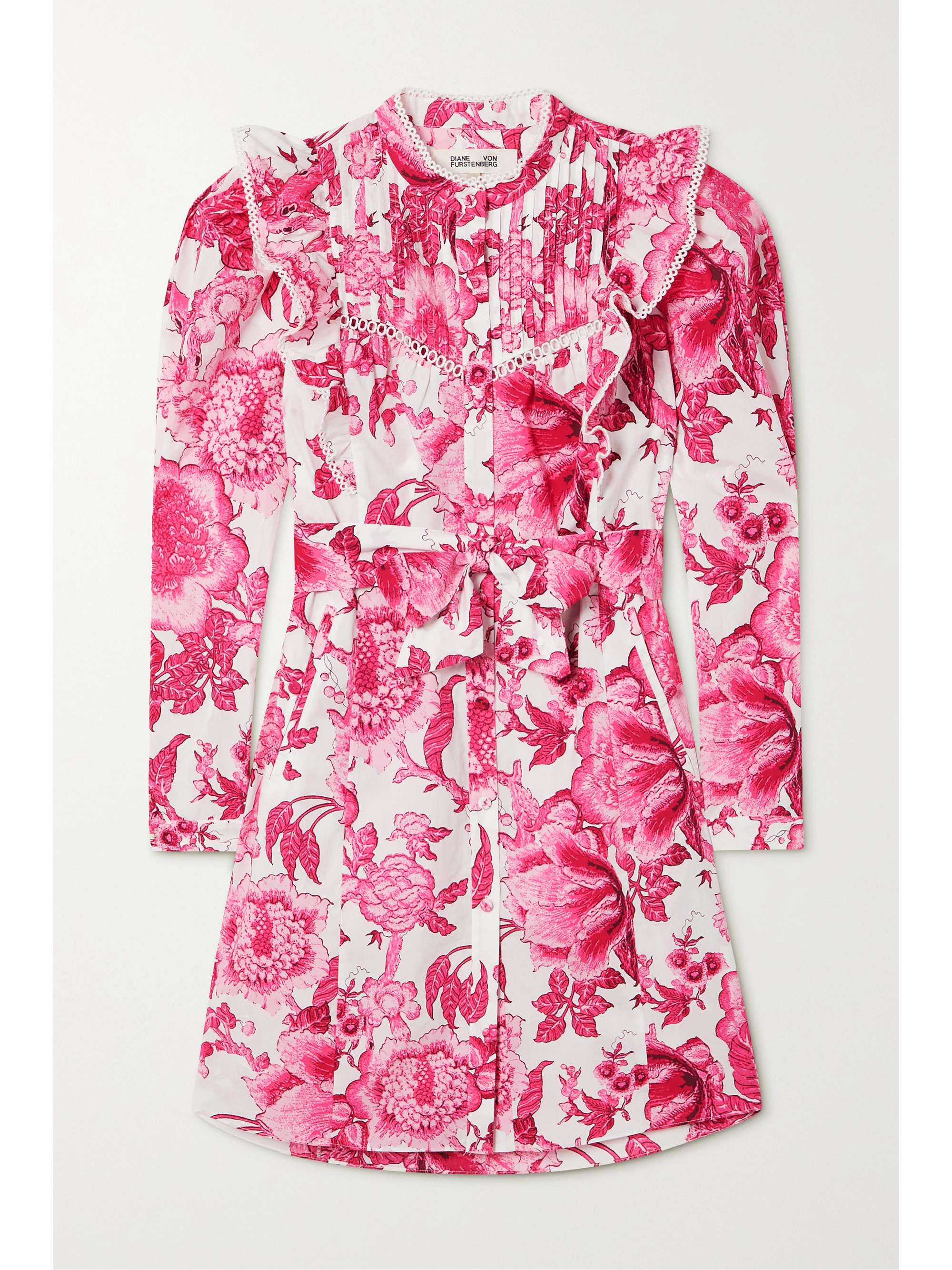 Pink Sandrah ruffled floral-print cotton-poplin mini dress | DIANE VON  FURSTENBERG | NET-A-PORTER