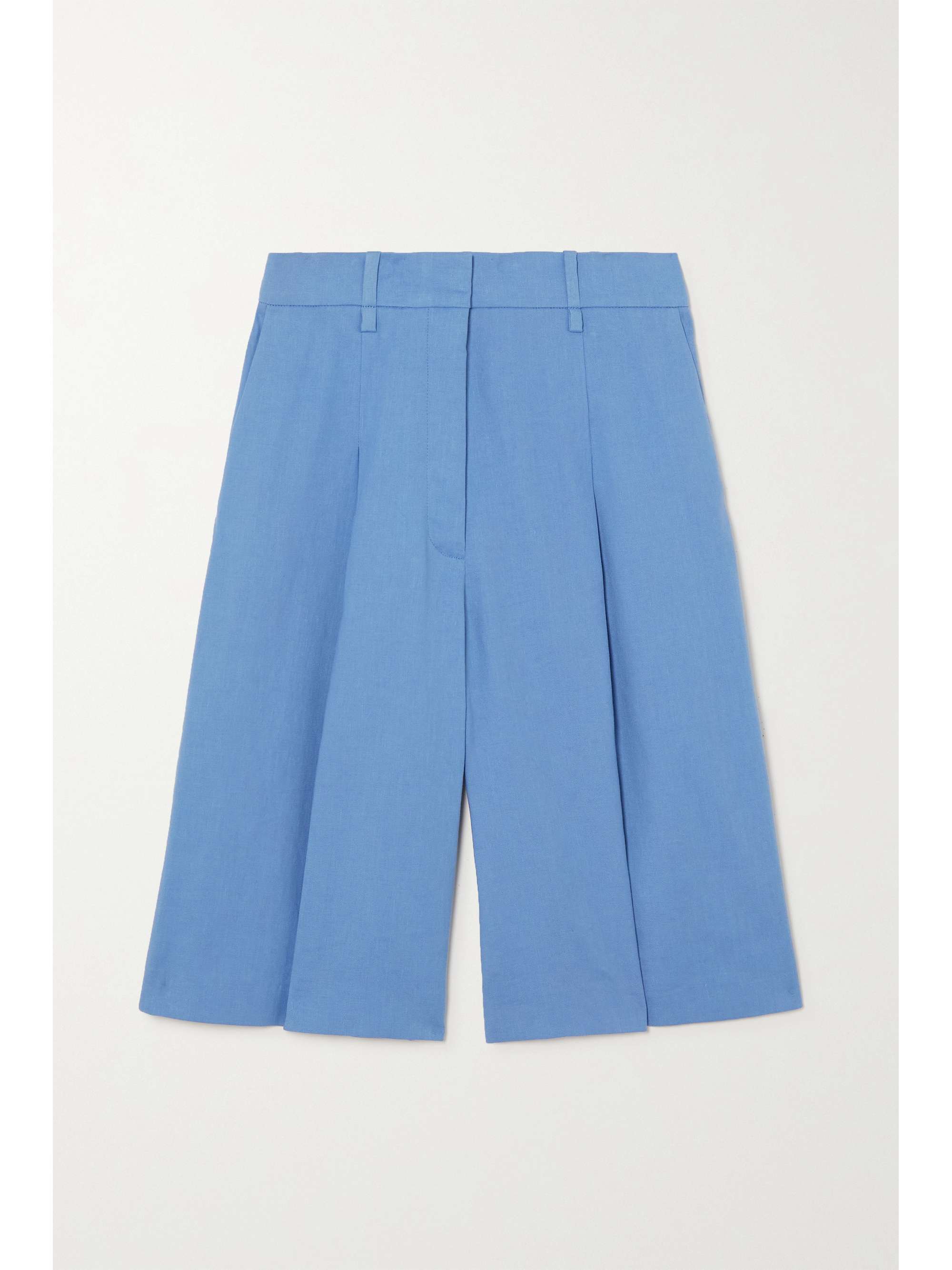 Blue Tarah pleated linen-blend twill 