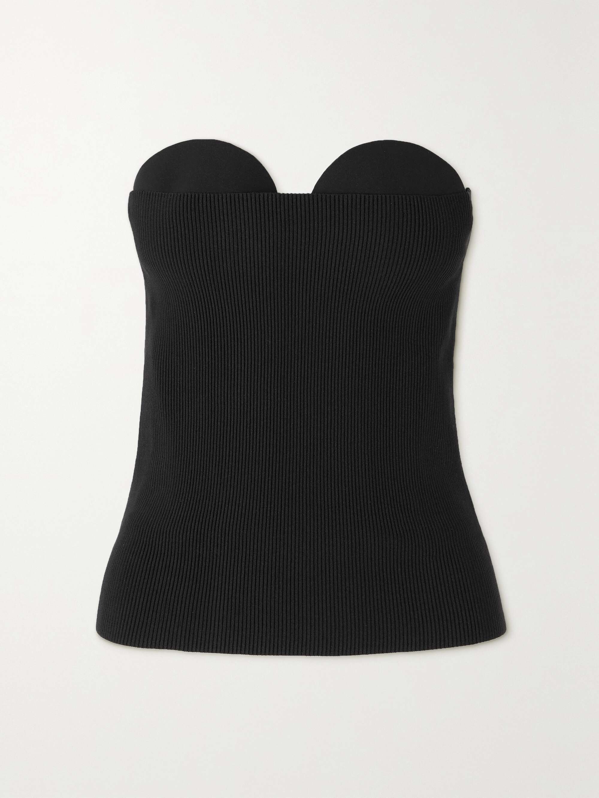 Black Ribbed silk-blend bustier top 