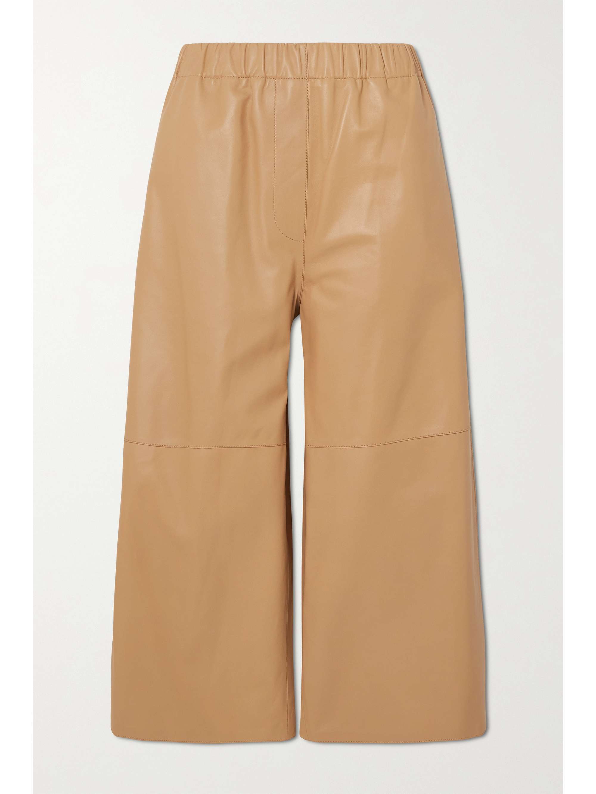 Beige Cropped leather wide-leg pants 
