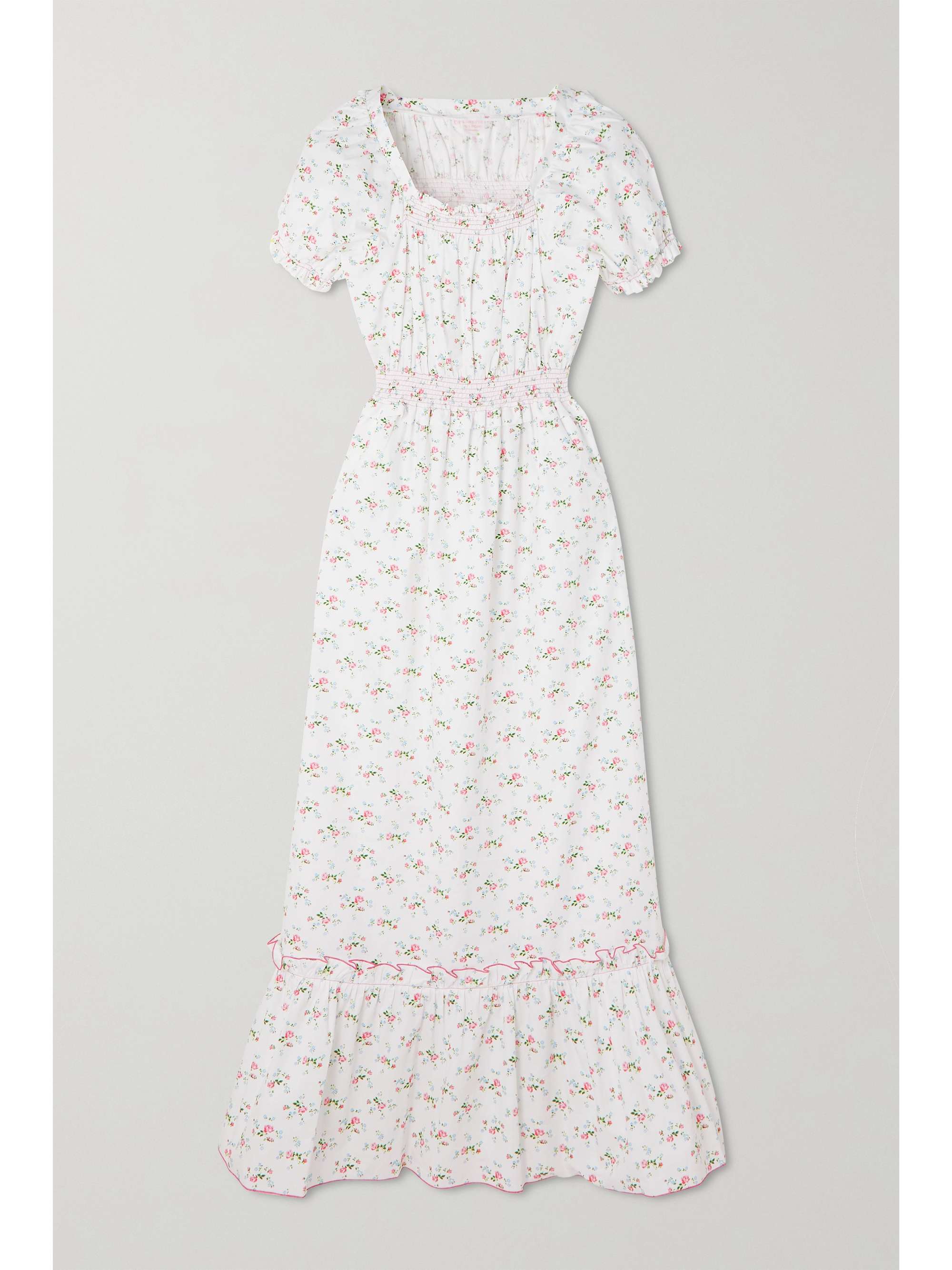White Stefania smocked floral-print 