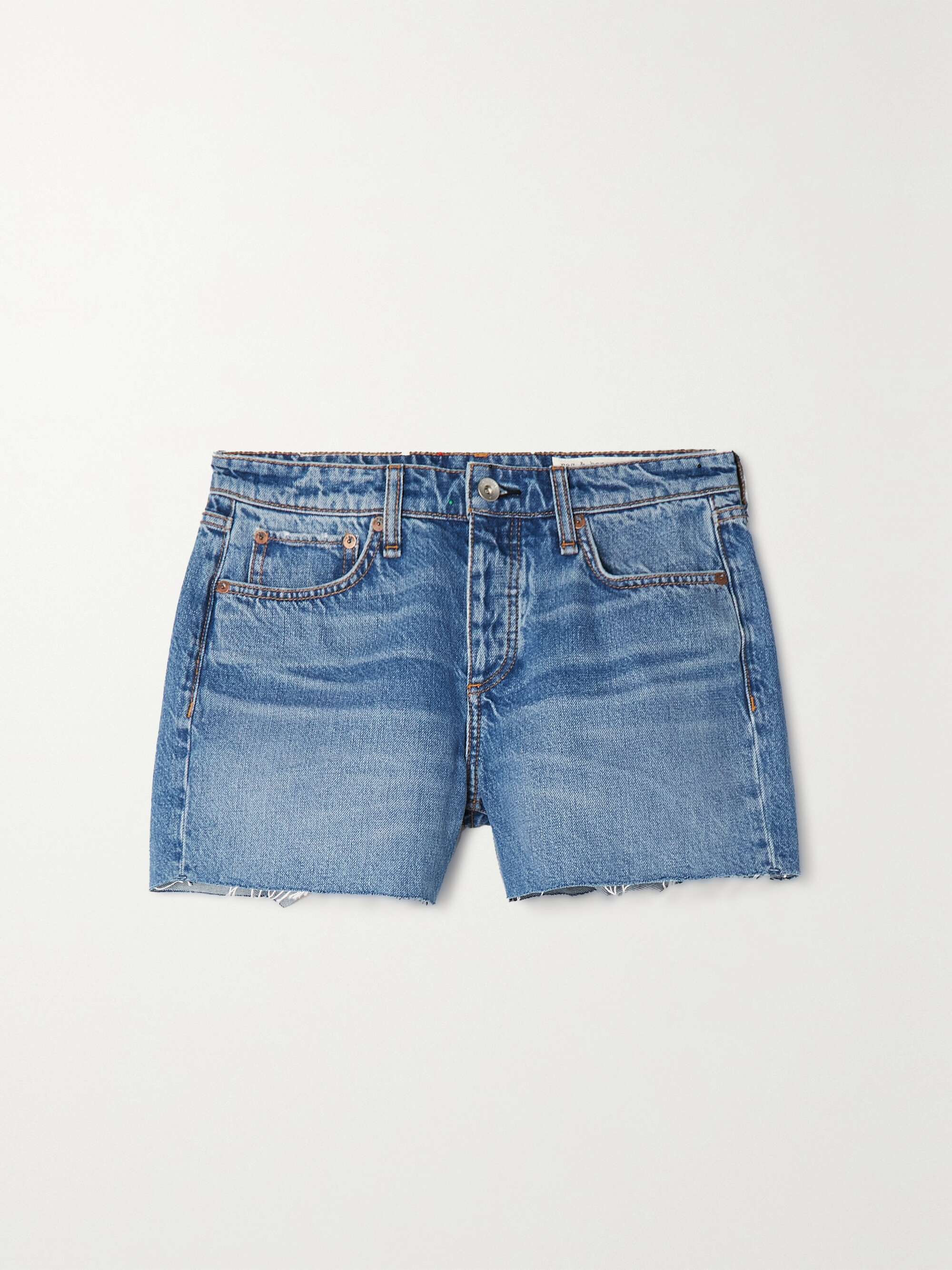 distressed blue jean shorts