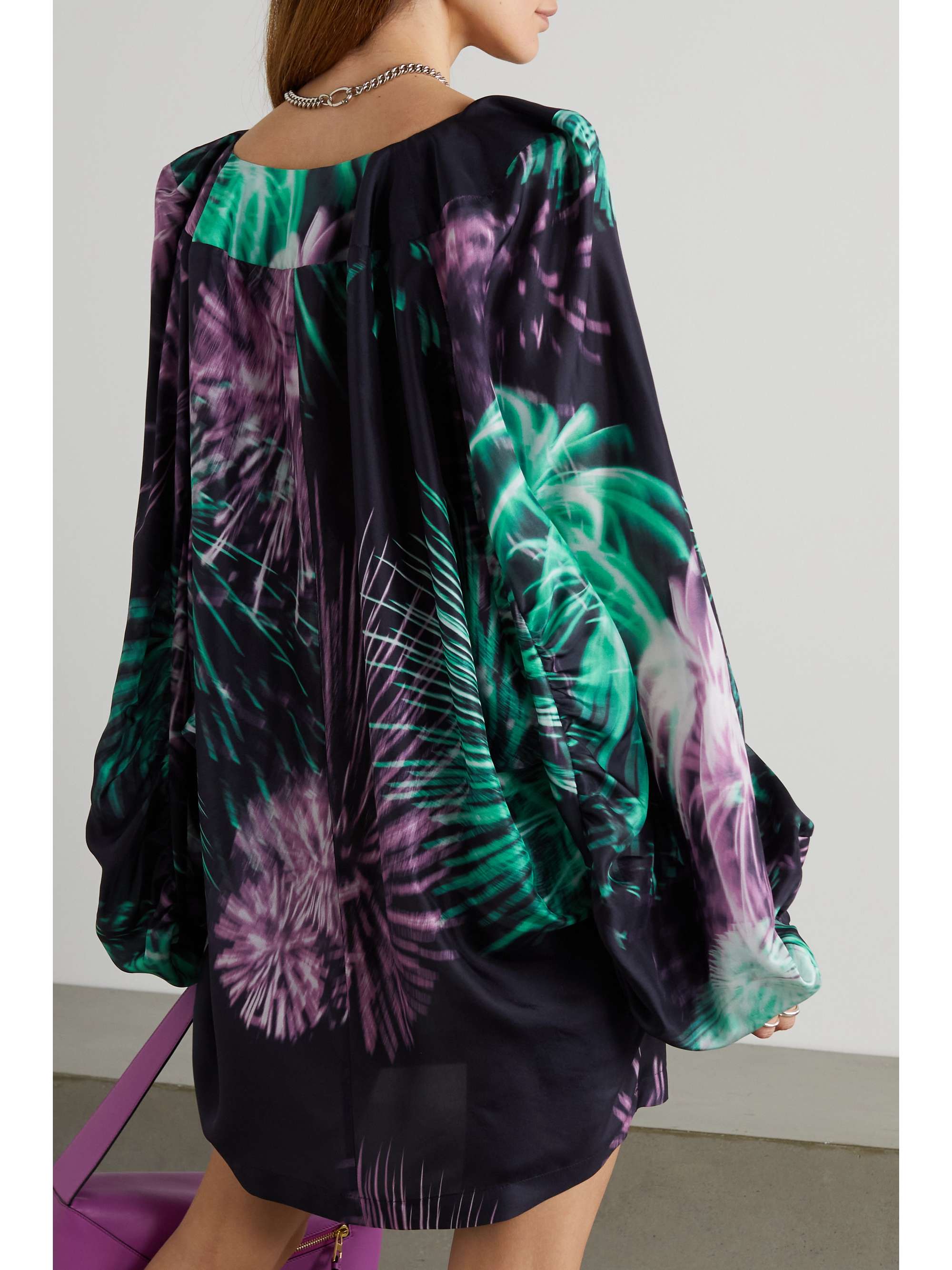 DRIES VAN NOTEN Tie-detailed embellished silk crepe de chine shirt