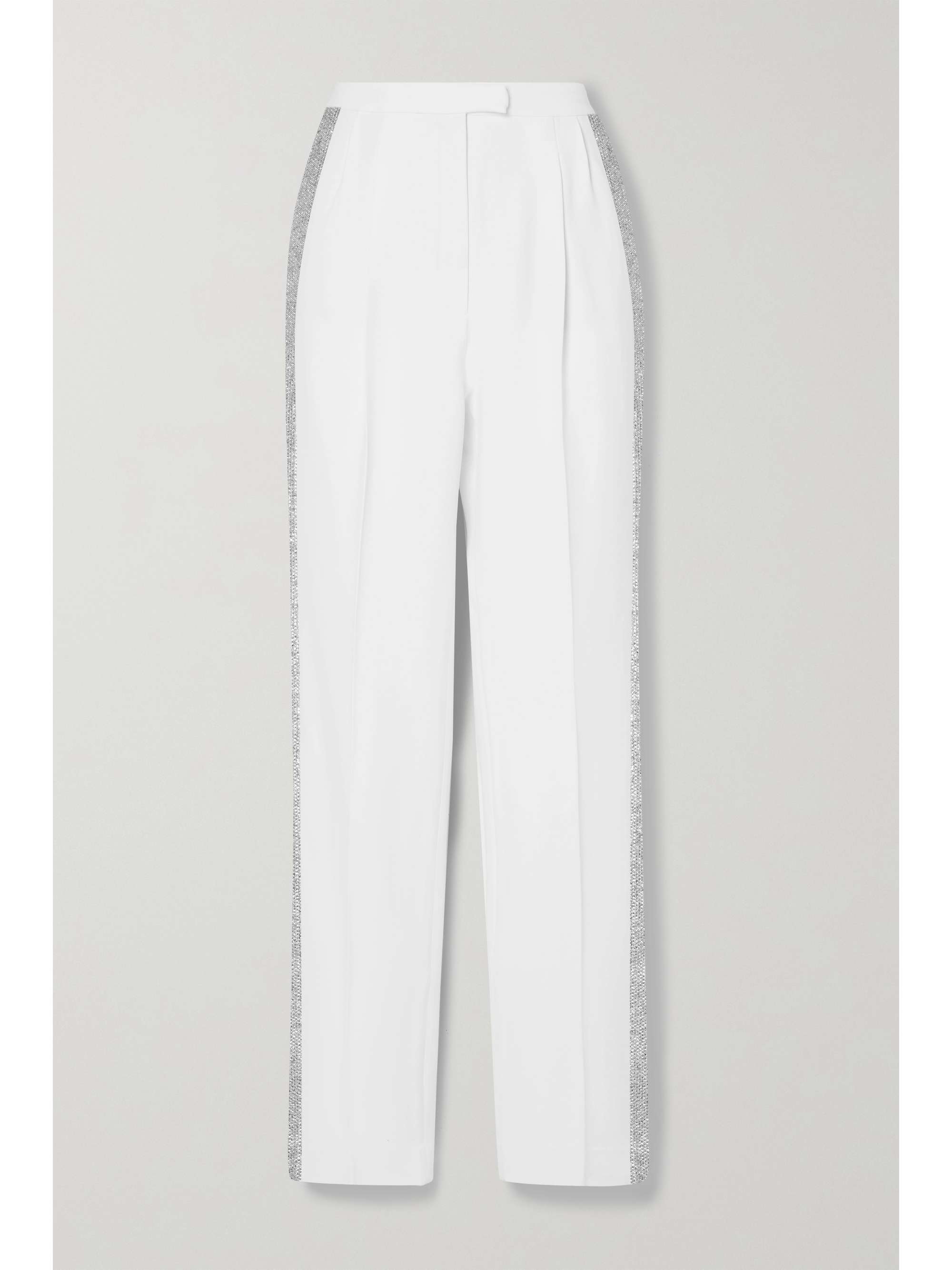 White Crystal-embellished pleated crepe 