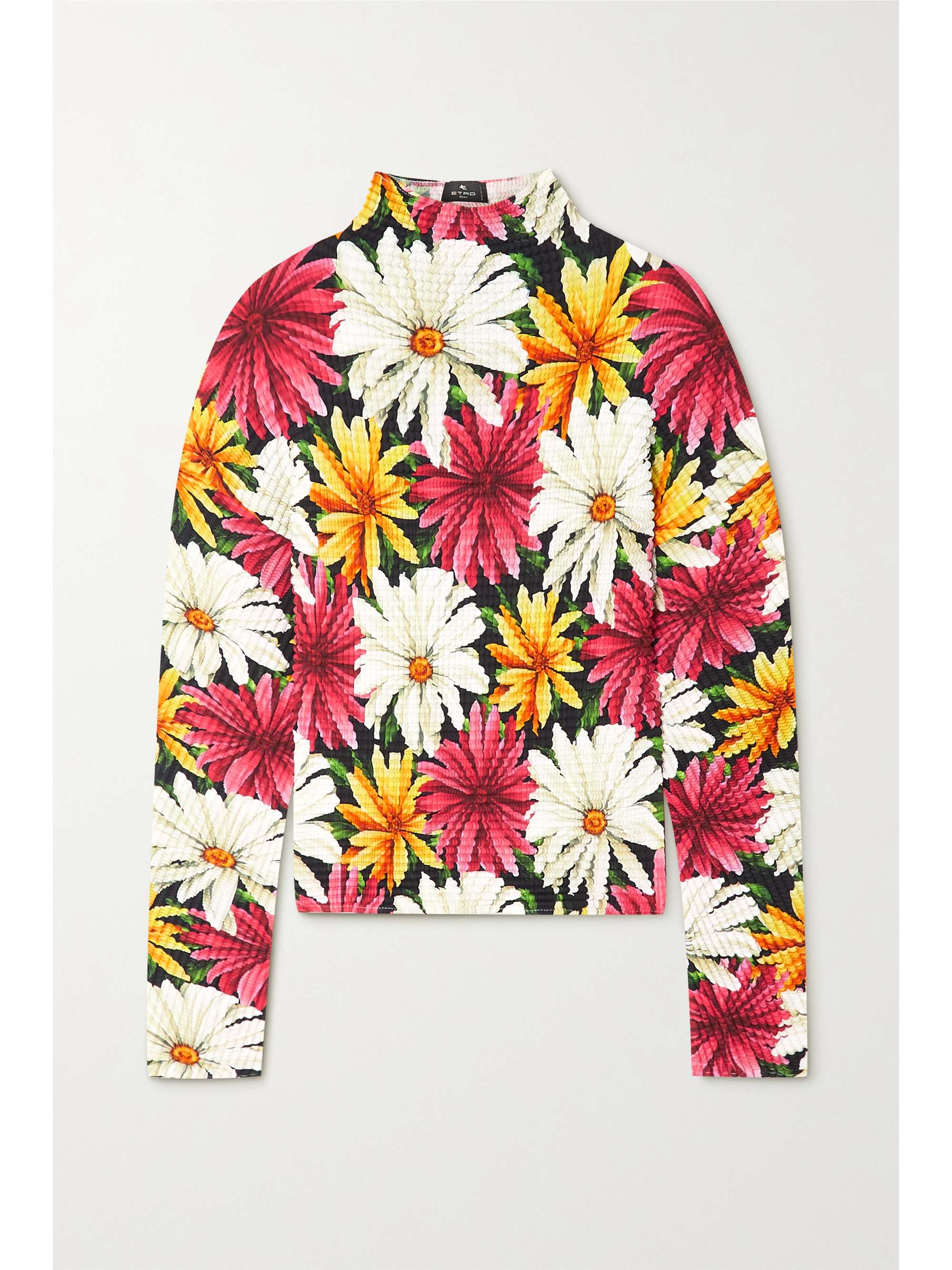 Red Floral-print seersucker turtleneck 