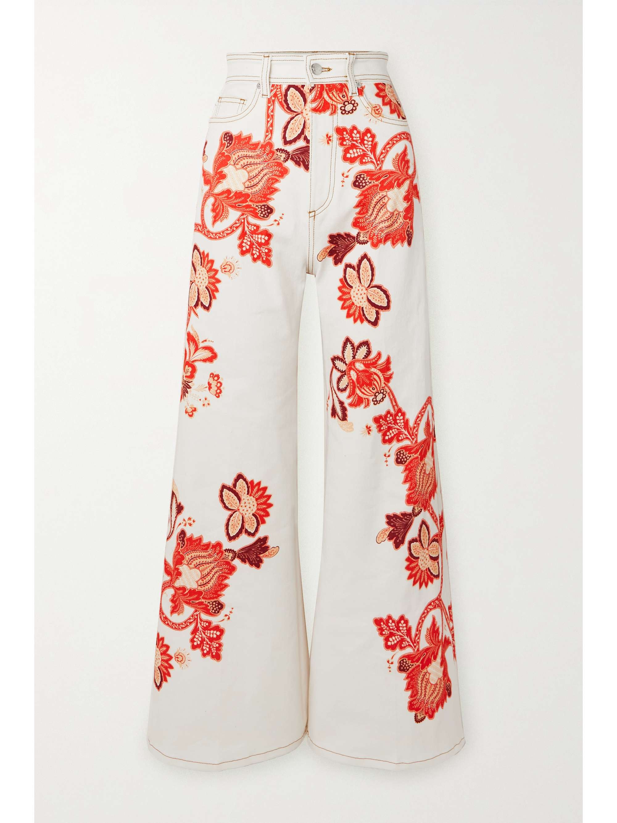 White Floral-print high-rise flared 