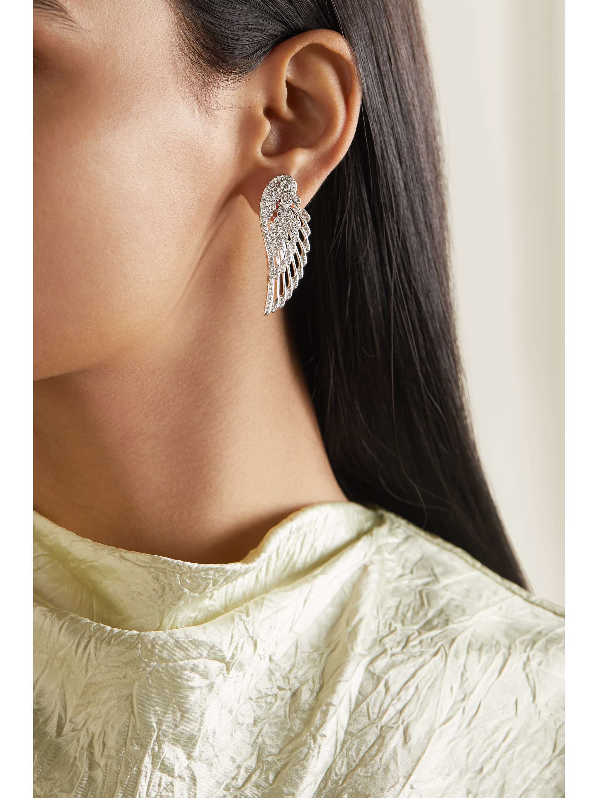 GARRARD Wings Embrace Peacock 18-karat white gold multi-stone earrings