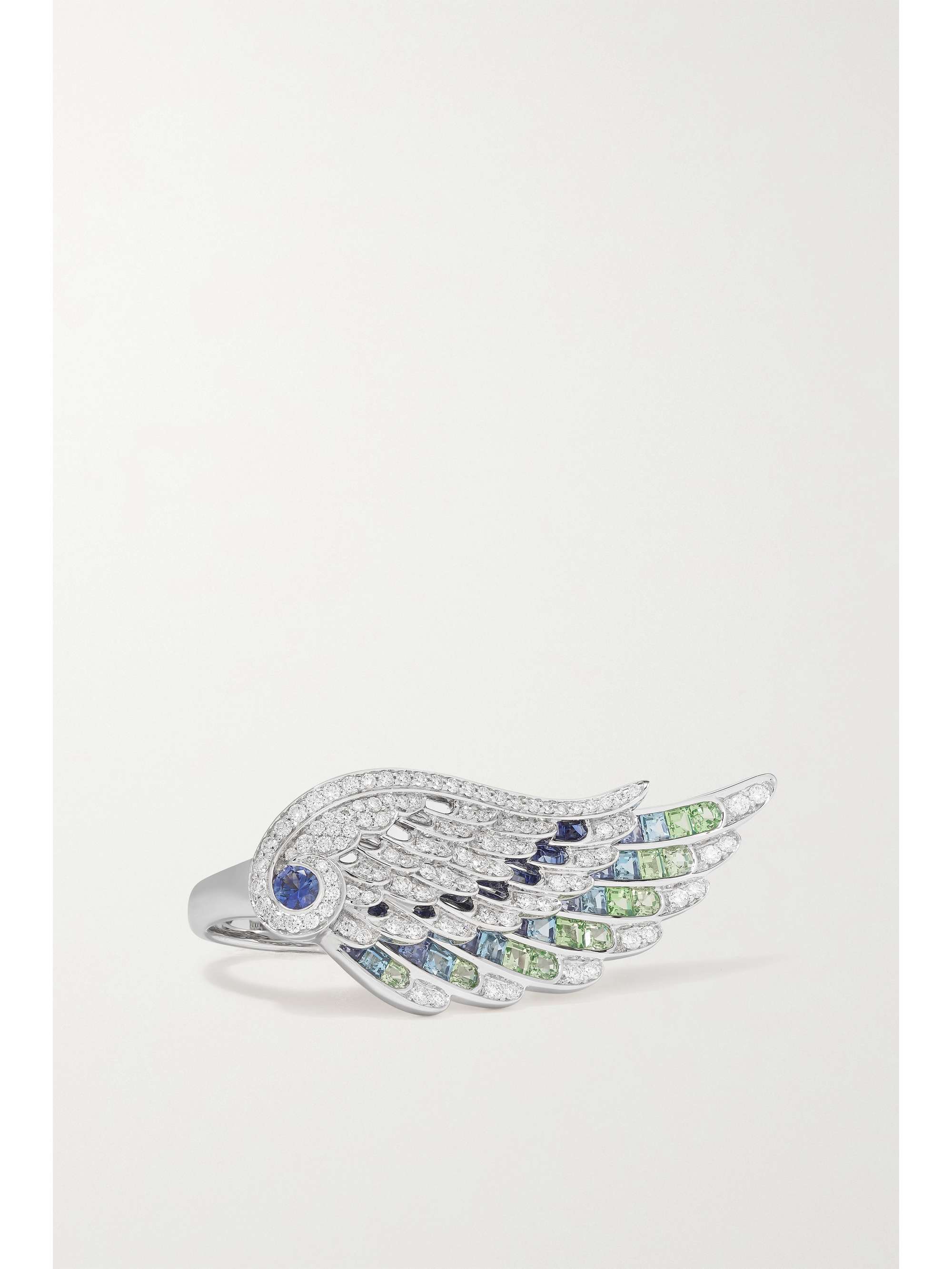 GARRARD Wings Embrace Peacock 18-karat white gold multi-stone ring