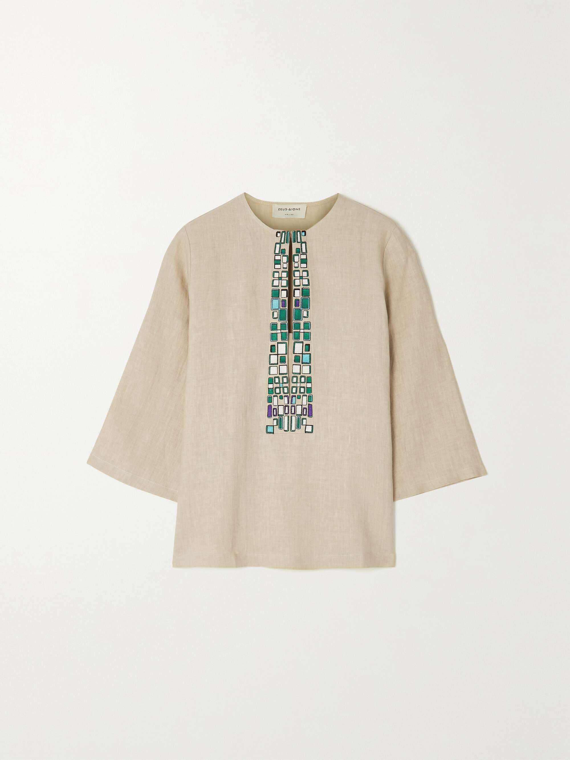 Sand Sapfo embroidered linen top | ZEUS 