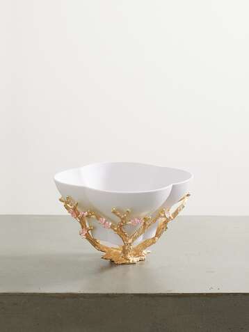L'OBJET Blossom porcelain, gold-plated, quartz and enamel bowl