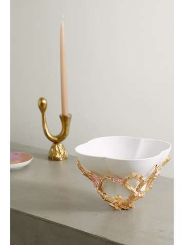 L'OBJET Blossom porcelain, gold-plated, quartz and enamel bowl
