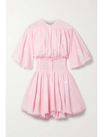 RUE MARISCAL + NET SUSTAIN mesh-paneled embroidered cotton mini dress