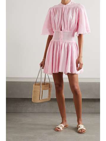 RUE MARISCAL + NET SUSTAIN mesh-paneled embroidered cotton mini dress