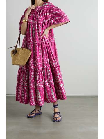 ODILE JACOBS Tiered printed waxed-cotton maxi dress